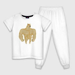 Пижама хлопковая детская Мем собака качок DOGE, цвет: белый