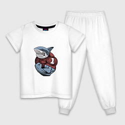 Пижама хлопковая детская Акула, цвет: белый