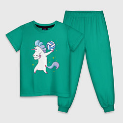 Пижама хлопковая детская Unicorn Volleyball, цвет: зеленый