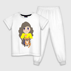Пижама хлопковая детская Малышка с котиком, цвет: белый
