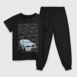 Пижама хлопковая детская BMW E46 черные надписи Skylik, цвет: черный