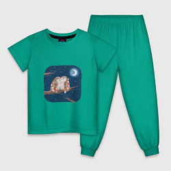 Пижама хлопковая детская Ночные обнимашки цвета зеленый — фото 1