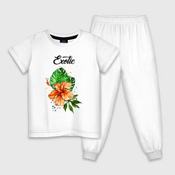 Пижама хлопковая детская Exotic Экзотический цветок, цвет: белый