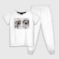 Пижама хлопковая детская Собаки - космонавты, цвет: белый