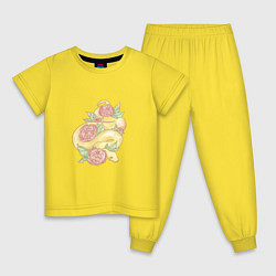 Пижама хлопковая детская Змея акварелью, цвет: желтый