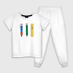 Пижама хлопковая детская В школу, цвет: белый