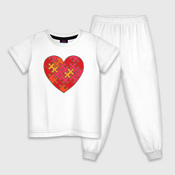 Пижама хлопковая детская Аутизм Пазл из сердца, цвет: белый