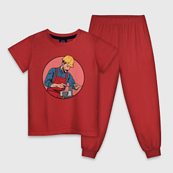 Пижама хлопковая детская Строитель, цвет: красный