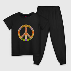 Пижама хлопковая детская Peace and flowers, цвет: черный