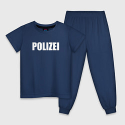 Пижама хлопковая детская POLIZEI Полиция Надпись Белая, цвет: тёмно-синий