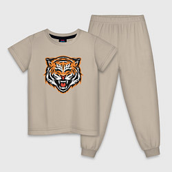 Пижама хлопковая детская Грозный тигр, цвет: миндальный