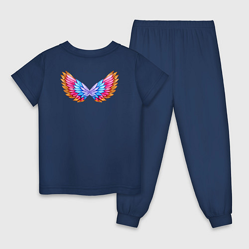 Детская пижама Цветные крылья единорога на спине / Тёмно-синий – фото 2