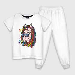 Пижама хлопковая детская Единорог - хиппи, цвет: белый