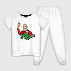 Пижама хлопковая детская Санта Клаус, цвет: белый