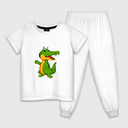 Пижама хлопковая детская Зеленый крокодильчик машет, цвет: белый