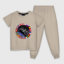 Пижама хлопковая детская Космическая станция, цвет: миндальный