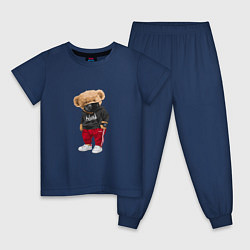 Пижама хлопковая детская Крутой медвежонок в спортивках, цвет: тёмно-синий