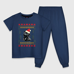 Пижама хлопковая детская Рождественский свитер Черный мопс, цвет: тёмно-синий