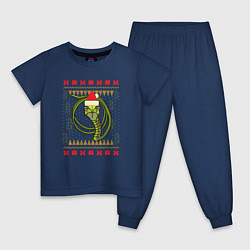 Пижама хлопковая детская Рождественский свитер Скептическая змея, цвет: тёмно-синий