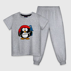 Пижама хлопковая детская Пингвин пират, цвет: меланж