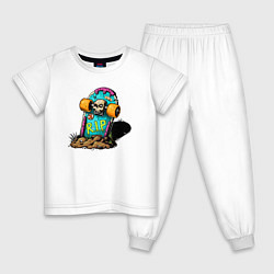 Пижама хлопковая детская Skateboard crave, цвет: белый