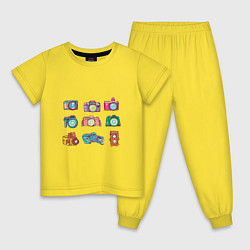 Пижама хлопковая детская Фотоаппараты ретро, цвет: желтый