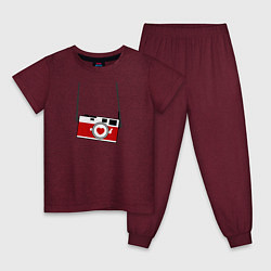 Пижама хлопковая детская Фотоаппарат любви цвета меланж-бордовый — фото 1