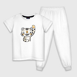 Пижама хлопковая детская Тигренок машет лапкой, цвет: белый