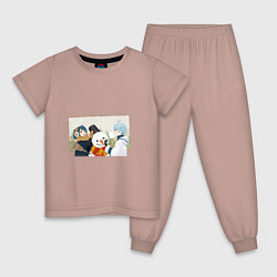 Пижама хлопковая детская Зимняя радость, цвет: пыльно-розовый