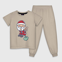 Пижама хлопковая детская Плохой Санта испортил воздух, цвет: миндальный
