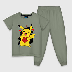 Пижама хлопковая детская ПИКАЧУ И СЕРДЕЧКО POKENON PIKACHU LOVE, цвет: авокадо