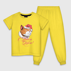 Пижама хлопковая детская Сытый кот Новый год 2022, цвет: желтый
