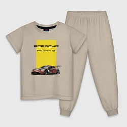 Пижама хлопковая детская Porsche Carrera 4S Motorsport, цвет: миндальный
