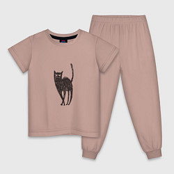 Пижама хлопковая детская Рисованная кошка, цвет: пыльно-розовый