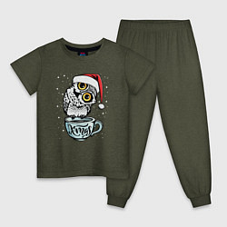 Пижама хлопковая детская X-mas Owl, цвет: меланж-хаки