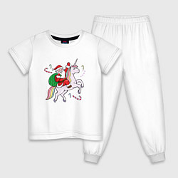 Пижама хлопковая детская Дед мороз на единороге 2022, цвет: белый