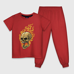 Пижама хлопковая детская Горящий кульный череп, цвет: красный