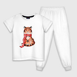Пижама хлопковая детская Маленький Малыш Тигр, цвет: белый