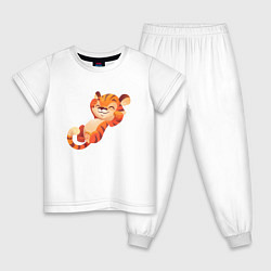 Пижама хлопковая детская Тигр на чиле, цвет: белый