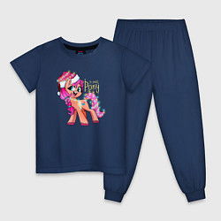 Пижама хлопковая детская X-mas pony, цвет: тёмно-синий