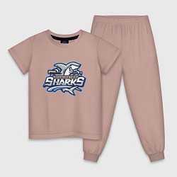 Пижама хлопковая детская Wilmington sharks -baseball team, цвет: пыльно-розовый