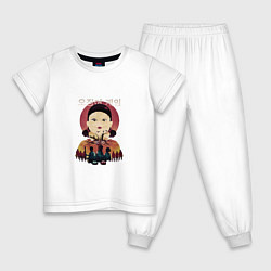 Пижама хлопковая детская Кальмар - The Game, цвет: белый