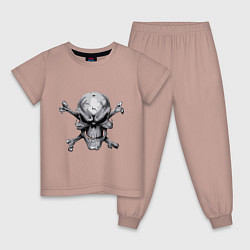 Пижама хлопковая детская Skull bones, цвет: пыльно-розовый