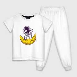 Пижама хлопковая детская Космонавт танцует на кусочке сыра, цвет: белый