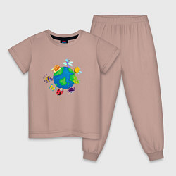 Пижама хлопковая детская Мир насекомых, цвет: пыльно-розовый
