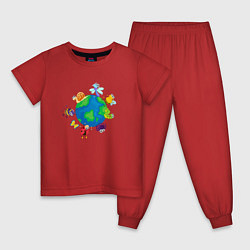 Пижама хлопковая детская Мир насекомых цвета красный — фото 1