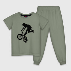 Пижама хлопковая детская ВЕЛОСПОРТ BMX Racing ВЕЛОСИПЕДИСТ, цвет: авокадо