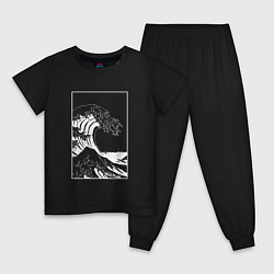 Пижама хлопковая детская Japan waves Японская волна, цвет: черный