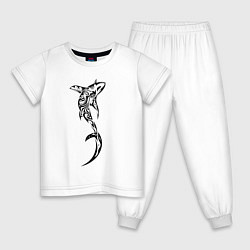 Пижама хлопковая детская Акула-лисица, татуировка, цвет: белый