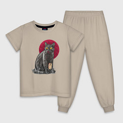 Пижама хлопковая детская Кот программист и мышка, цвет: миндальный